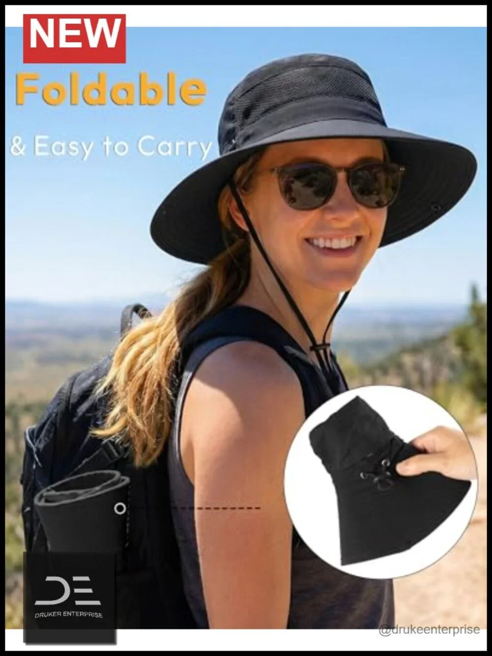 Sun Hat with Ponytail Hole Wide Brim Bucket Hat Foldable Summer Hiking Outdoor
